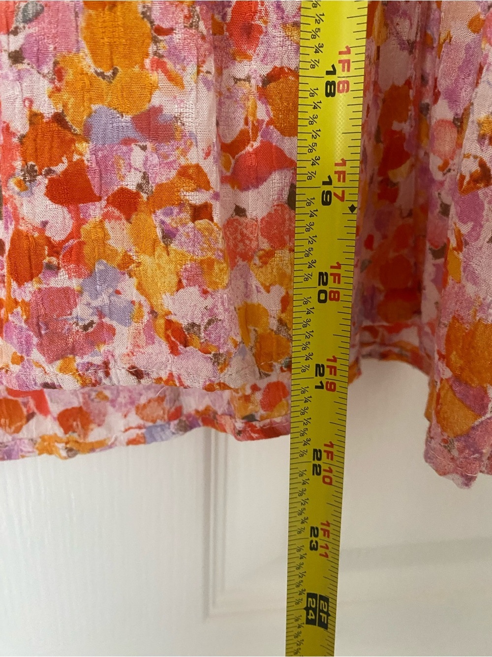 Womens Floral Tie-Neck Blouse — Pink & Orange - Picture 6 of 6